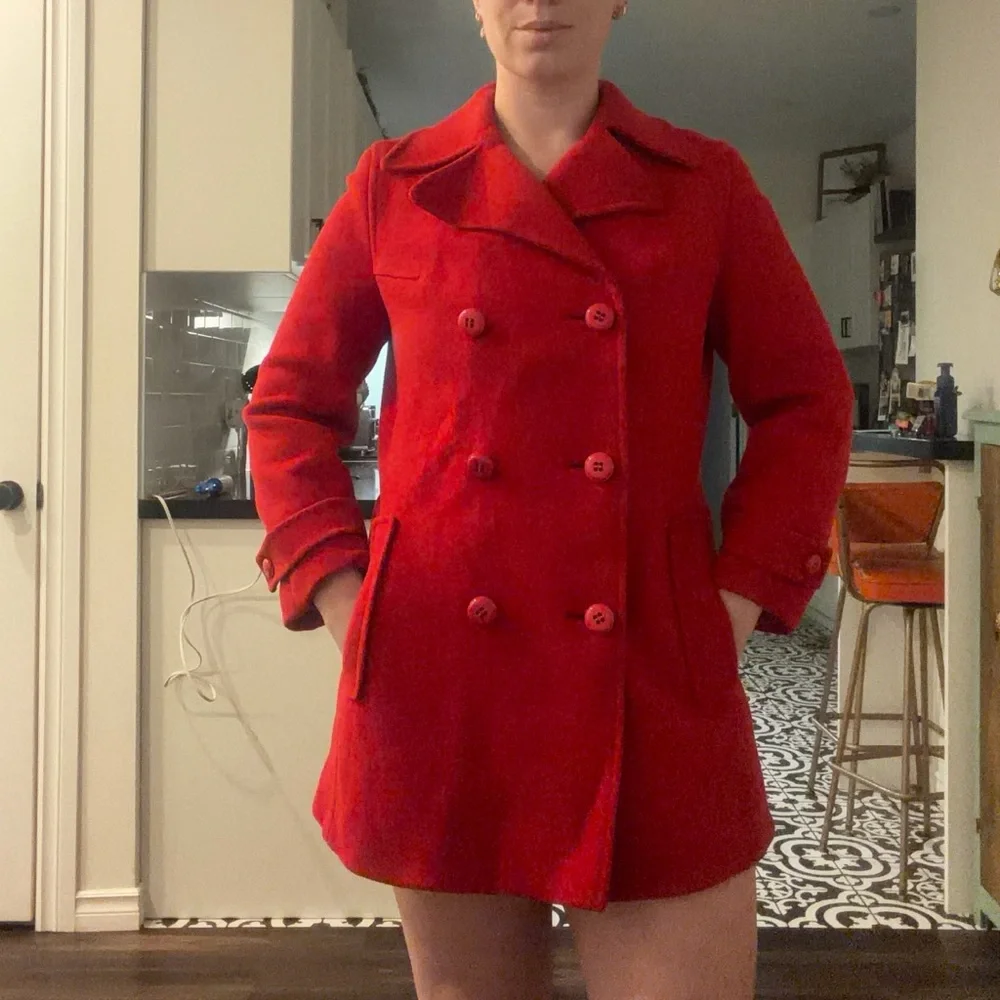 Vintage 60s Red Women's Double-Breasted wool Peacoat Jacket - Picture 8 of 17